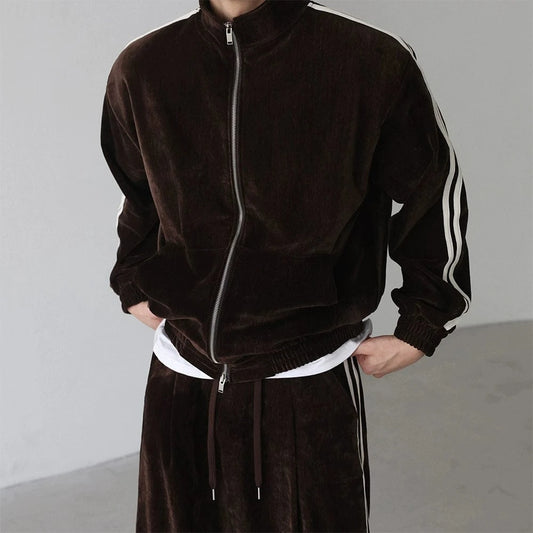 RT No. 18293 VELVET STRIPE STAND COLLAR JK & STRAIGHT PANTS
