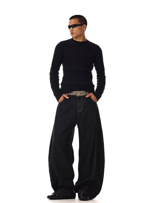 RT No. 12549 BLACK SCIMITAR BAGGY DENIM JEANS