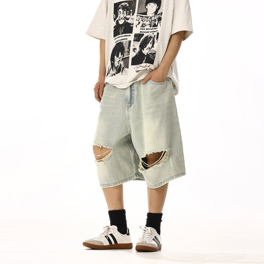 RT No. 13001 LIGHT BLUE RIPPED DENIM SHORTS