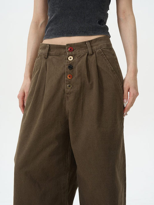 RT No. 12623 BUTTONED PLEATED STRAIGHT PANTS