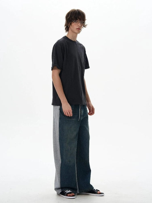 RT No. 18031 DENIM SPLICED STRAIGHT SWEATPANTS
