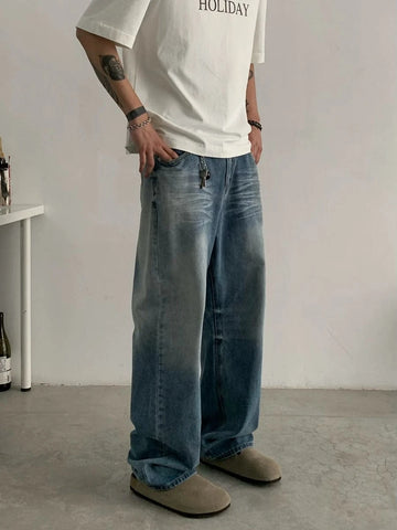 RT No. 18765 WASHED BLUE WHISKER DENIM STRAIGHT JEANS