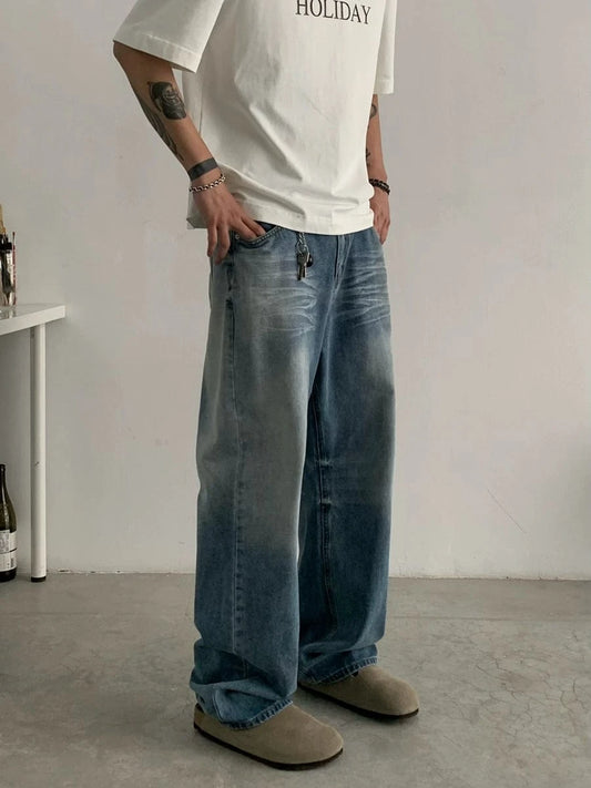 RT No. 18765 WASHED BLUE WHISKER DENIM STRAIGHT JEANS