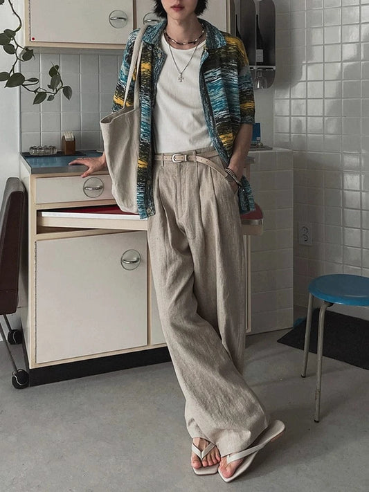 RT No. 18107 PLEATED LINEN STRAIGHT PANTS