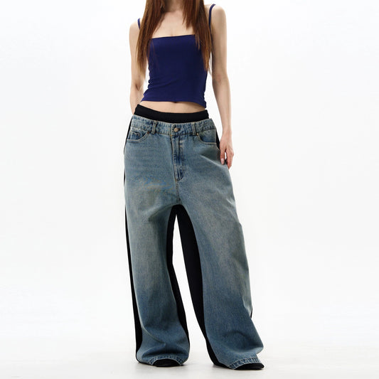 RT No. 18031 DENIM SPLICED STRAIGHT SWEATPANTS
