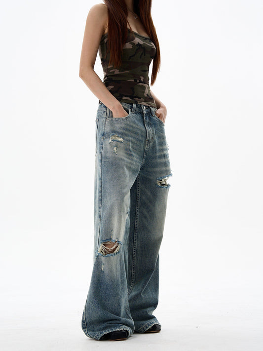 RT No. 12687 DISTRESSED BLUE DENIM STRAIGHT JEANS