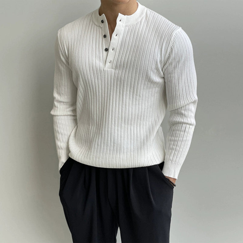 RT No. 10507 VERTICAL KNIT HENRY COLLAR LONG SLEEVE