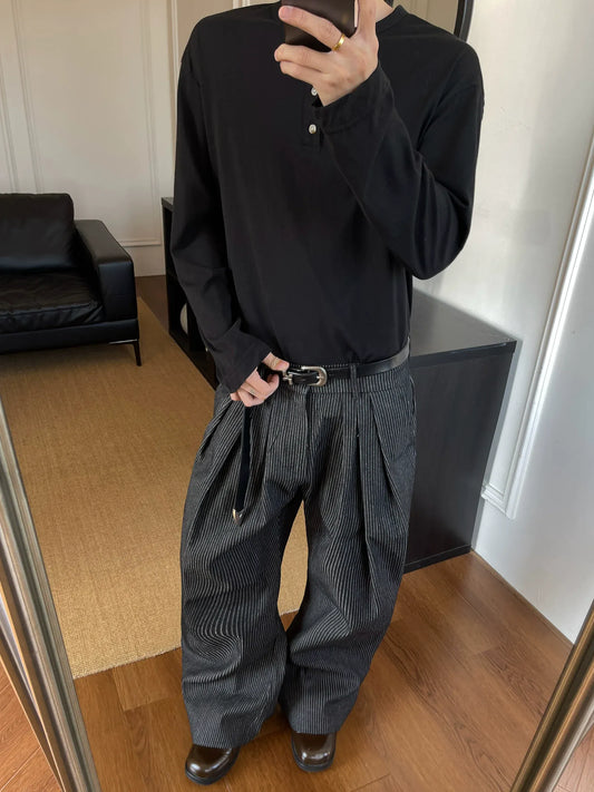 RT No. 50253 PLEATED STRIPED STRAIGHT DENIM PANTS