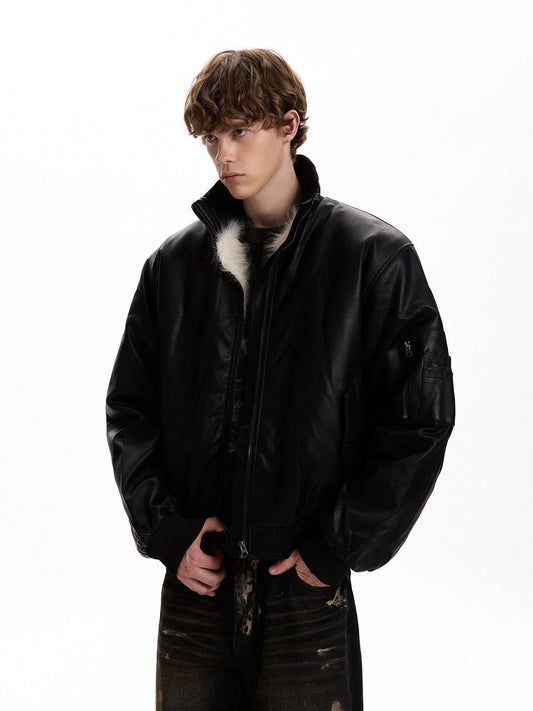 RT No. 58022 WOLF COLLAR LEATHER JACKET