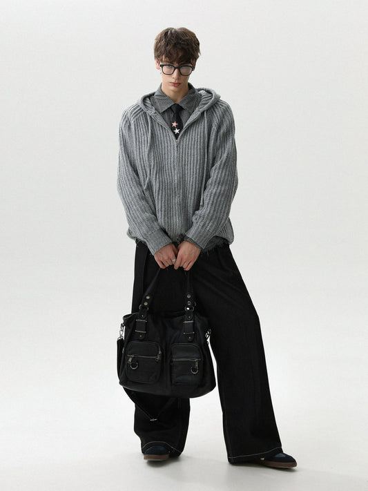 RT No. 50205 DARK GRAY KNITWEAR ZIPPER HOODIE