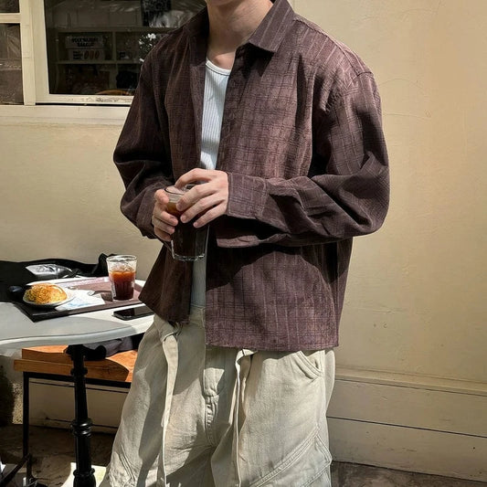 RT No. 32078 BROWN PLAID CROPPED FIT SHIRT