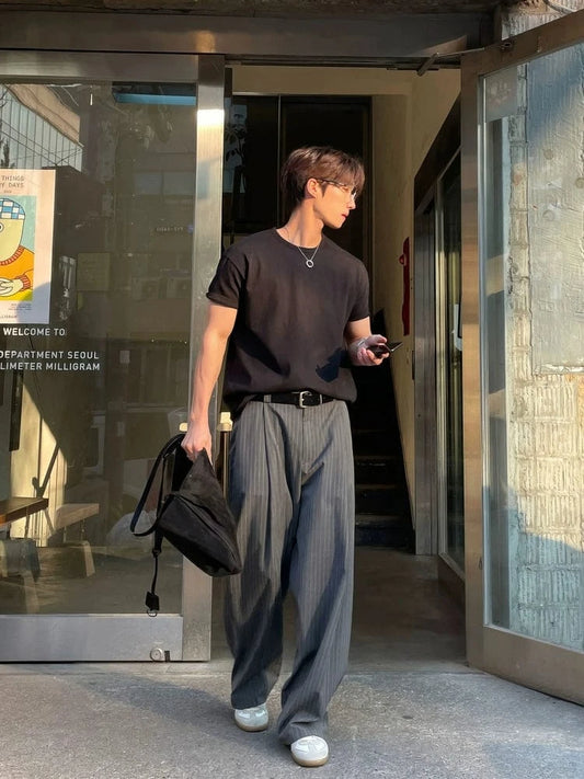 RT No. 19046 GRAY STRIPE PLEATED STRAIGHT PANTS