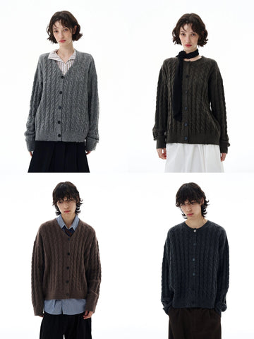 RT No. 25026 KNIT TWIST BUTTON-UP SWEATER