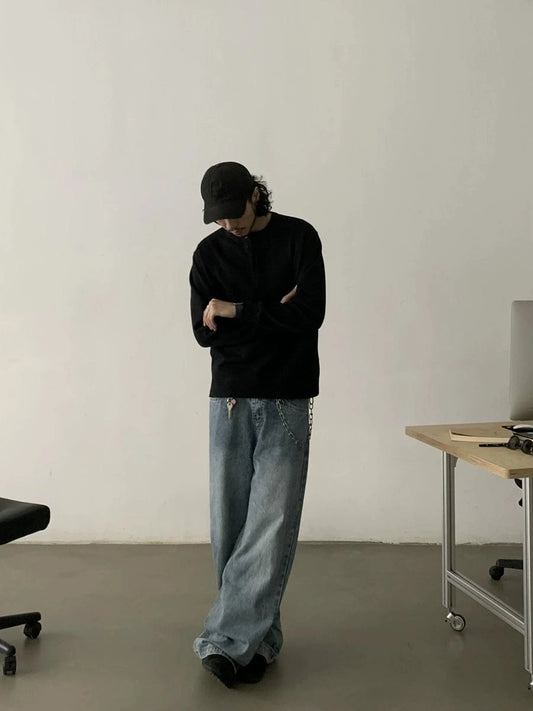 RT No. 18761 WASHED BLUE BAGGY STRAIGHT DENIM JEANS