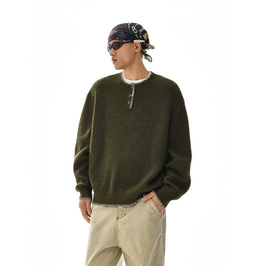 RT No. 12112 GREEN KNIT HENRY COLLAR SWEATER