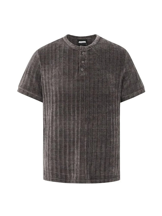 RT No. 18055 GRAY KNIT HENRY COLLAR SHORT SLEEVE