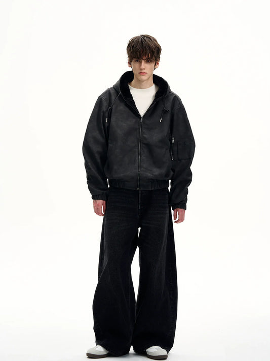 RT No. 50275 LEATHER HOODED JACKET