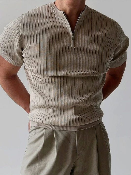 RT No. 19015 SLIM HALF ZIP KNIT SHORT SLEEVE