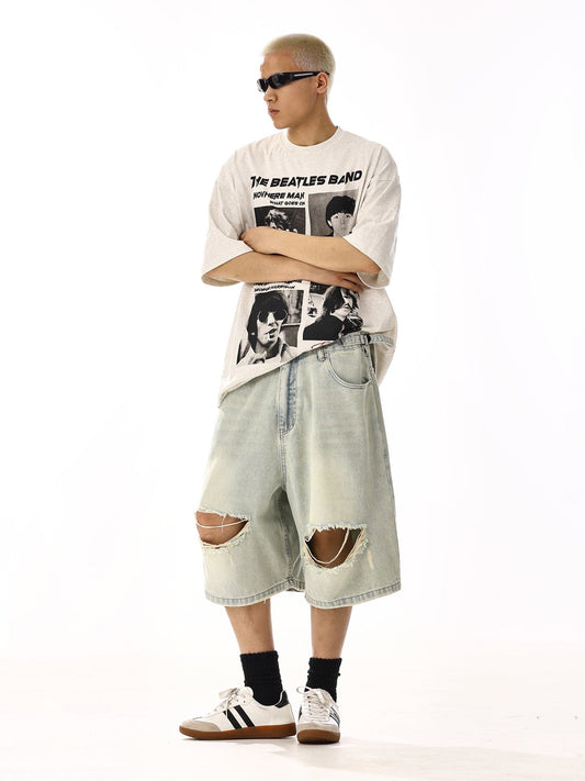 RT No. 13001 LIGHT BLUE RIPPED DENIM SHORTS
