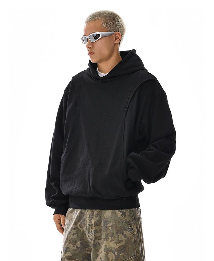 RT No. 12118 BLACK RECONSTRUCTED PULLOVER HOODIE