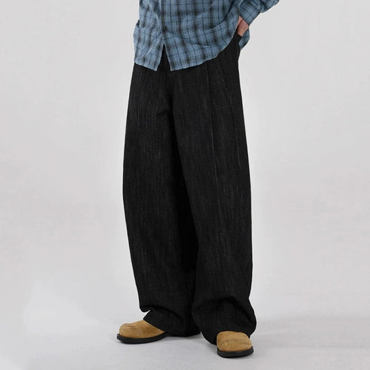 RT No. 18175 BLACK PLEATED DENIM STRAIGHT JEANS