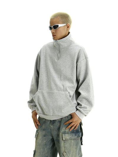 RT No. 11449 LIGHT GRAY ZIP STAND COLLAR SWEATER