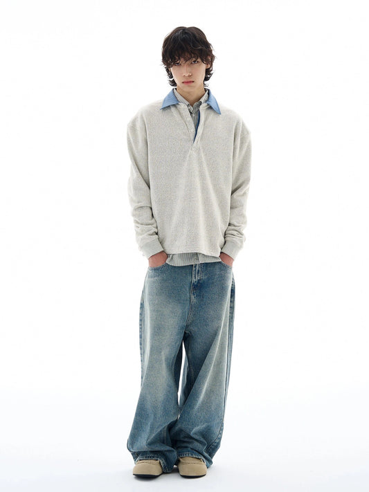 RT No. 25051 WHITE-GRAY POLO SWEATER