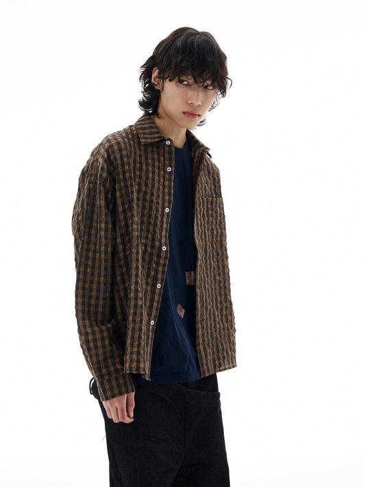 RT No. 25018 BROWN GRID BUTTON-UP SHIRT