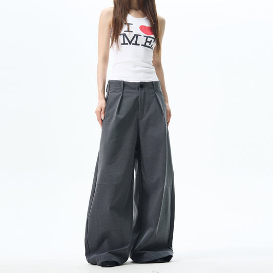 RT No. 12637 GRAY BAGGY STRAIGHT PANTS