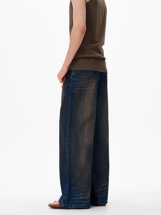 RT No. 18146 WASHED DARK BLUE DENIM STRAIGHT JEANS