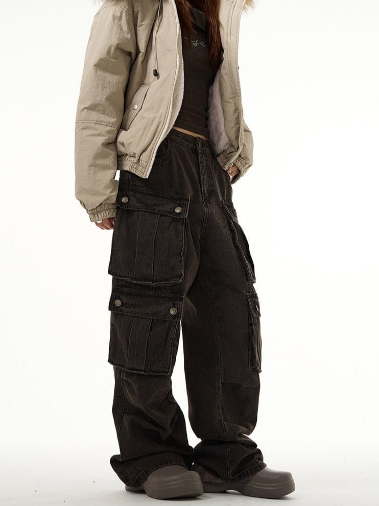 RT No. 10709 WASHED BROWN CARGO STRAIGHT DENIM PANTS