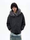 RT No. 32093 KNITWEAR STRIPED FUR COLLAR ZIP HOODIE
