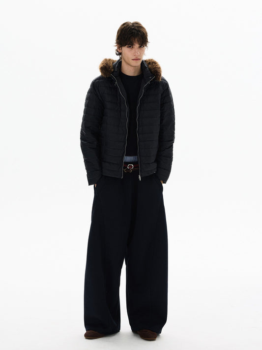 RT No. 50410 FUR HOOD RIBBED PUFFER JACKET