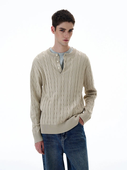 RT No. 20005 TWIST KNIT HENRY COLLAR LONG SLEEVE