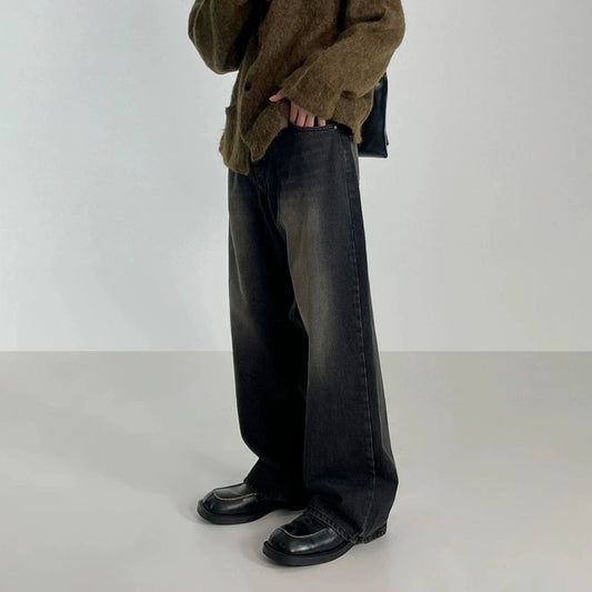 RT No. 18522 WASHED BLACK WIDE STRAIGHT DENIM JEANS