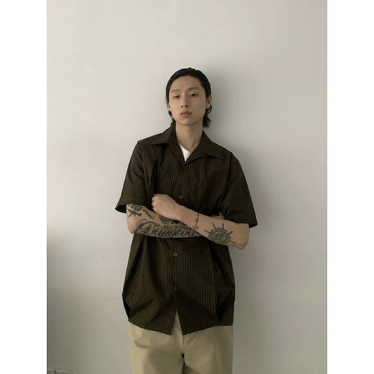 RT No. 19702 COFFEE V-NECK BUTTON-UP SHORT SLEEVE