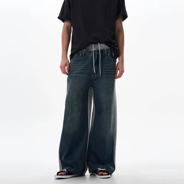 RT No. 18031 DENIM SPLICED STRAIGHT SWEATPANTS