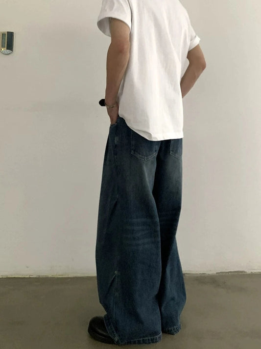 RT No. 19720 PLEATED BAGGY STRAIGHT DENIM JEANS