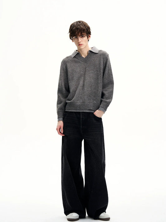 RT No. 50267 KNITWEAR TWO PIECE COLLAR V-NECK SWEATER