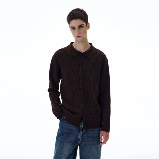 RT No. 20001 POLO COLLAR BUTTON-UP SWEATER