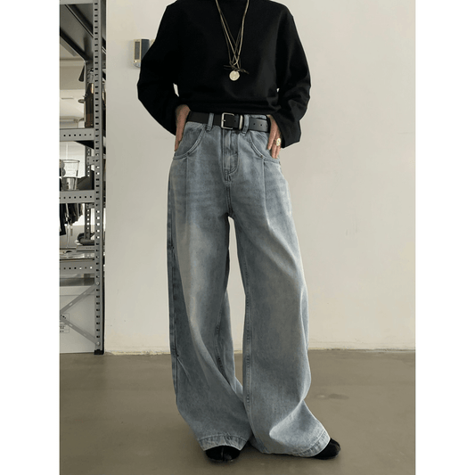 RT No. 18814 PLEATED DENIM STRAIGHT JEANS
