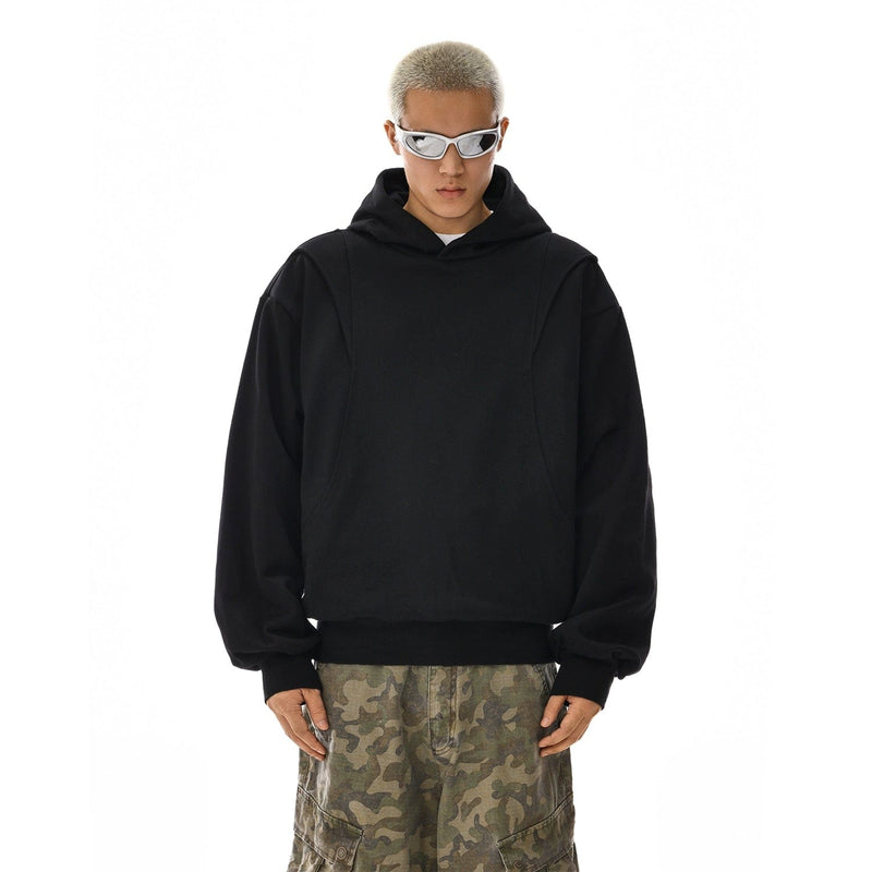 RT No. 12118 BLACK RECONSTRUCTED PULLOVER HOODIE