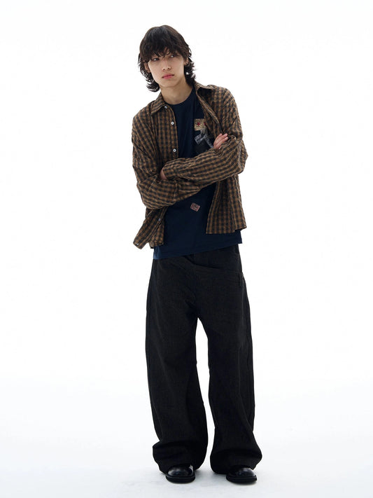 RT No. 25018 BROWN GRID BUTTON-UP SHIRT