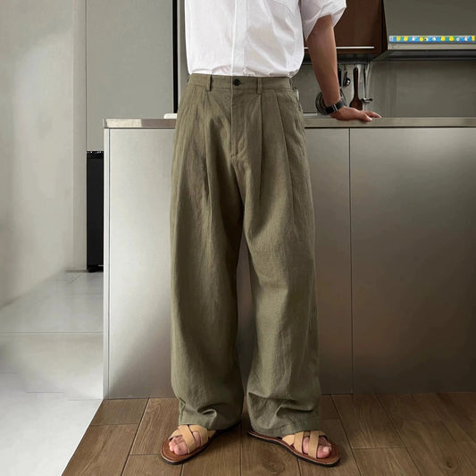 RT No. 18308 LINEN FOLDED PLEATED STRAIGHT PANTS