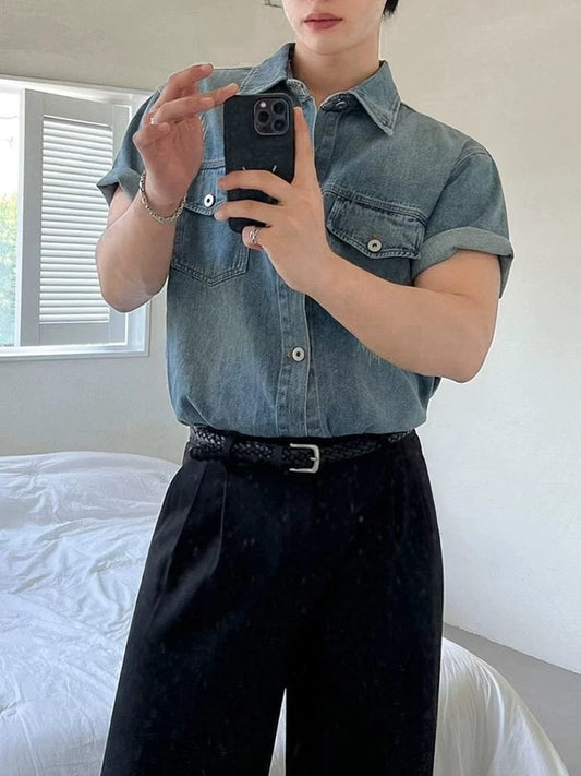 RT No. 18105 BLUE DENIM BUTTON-UP SHORT SLEEVE