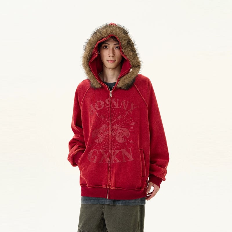 RT No. 11996 FUR GRAPHIC ZIP-UP HOODIE