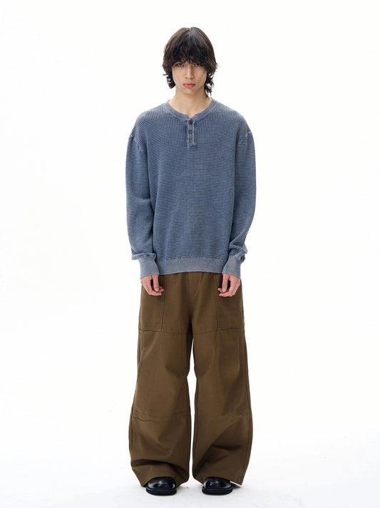 RT No. 31006 WAFFLE KNIT HENRY COLLAR SWEATER