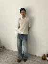 RT No. 19504 WHISKER WASHED DENIM STRAIGHT JEANS