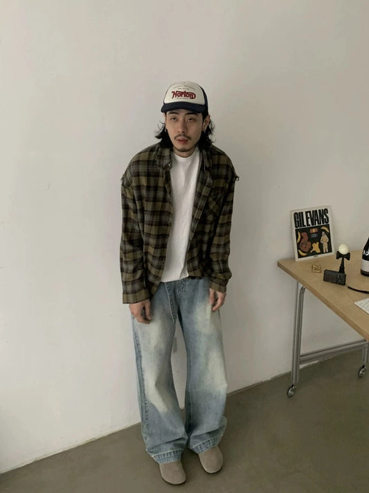 RT No. 18754 DISTRESSED GREEN PLAID SHIRT
