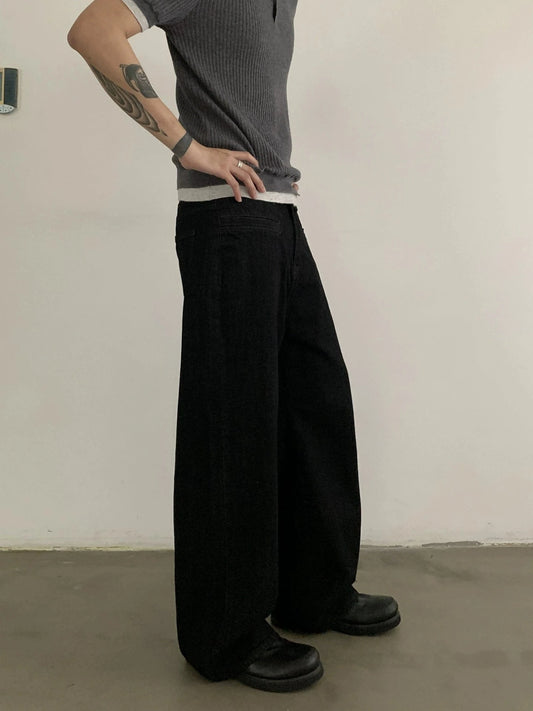 RT No. 19706 JET BLACK BAGGY STRAIGHT DENIM JEANS